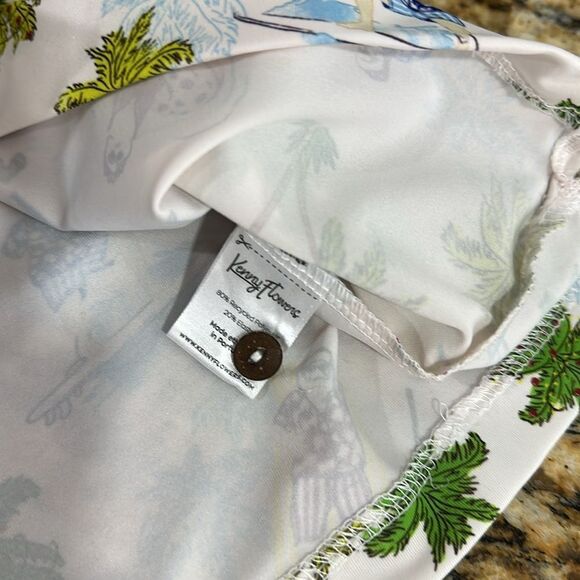 Kenny Flowers White Tropical Print Collared Sleeveless Top Size L - Picture 4 of 7